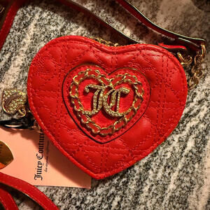 Juicy Couture Red Heart Mini Crossbody Wallet – Quilted Faux Leather – NWT